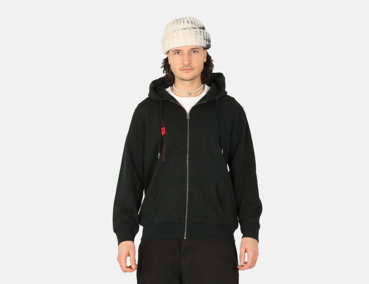 Poetic Collective Zip Hoodie Black w. Red Embroidery